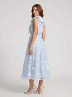 Mist Tulle A-Line Scoop Neck Back Zip Midi Dress with Pockets - Curvevia