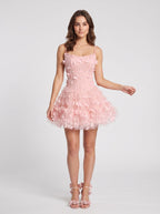 Petal Tulle A-Line Scoop Neck Lace-up Short Dress with 3D Butterflies - Curvevia