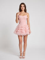 Petal Tulle A-Line Scoop Neck Lace-up Short Dress with 3D Butterflies - Curvevia