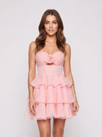 Petal Chiffon A-Line Sweetheart Back Zip Short Dress with 3D Flowers - Curvevia