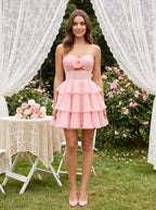 Petal Chiffon A-Line Sweetheart Back Zip Short Dress with 3D Flowers - Curvevia