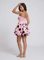 Pink Satin A-Line Sweetheart Back Zip Short Dress with 3D Flowers - Curvevia