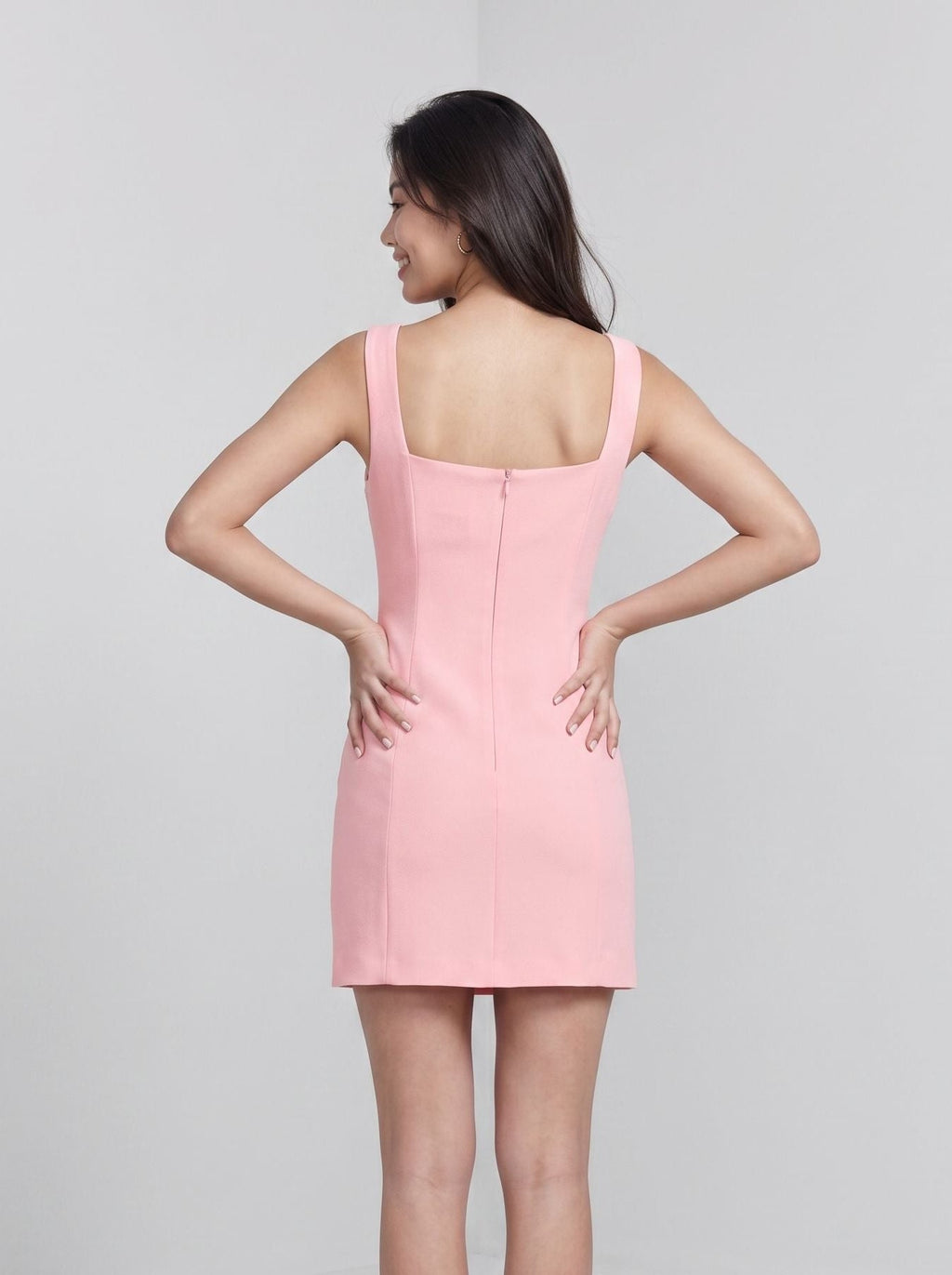 Petal Stretch Knit Column Square Neck Back Zip Short Dress with 3D Flowers - Curvevia