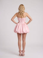Petal Satin A-Line V-Neck Corset Back Short Dress with Pearl Draping - Curvevia
