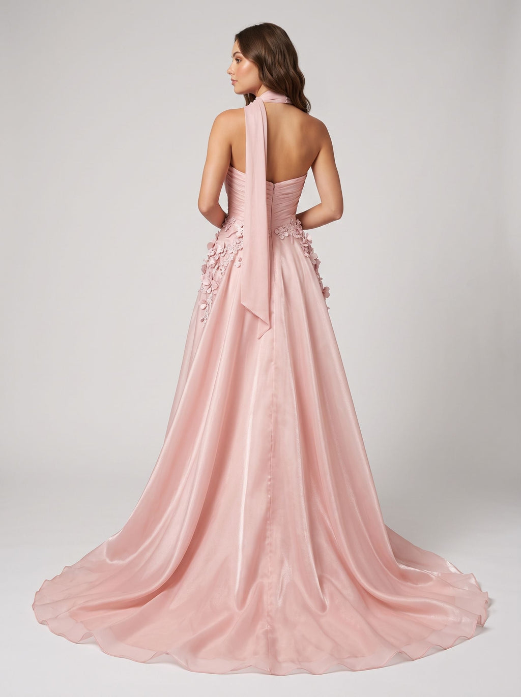 Petal Satin A-Line Sweetheart Back Zip Floor-Length Dress with 3D Florals - Curvevia
