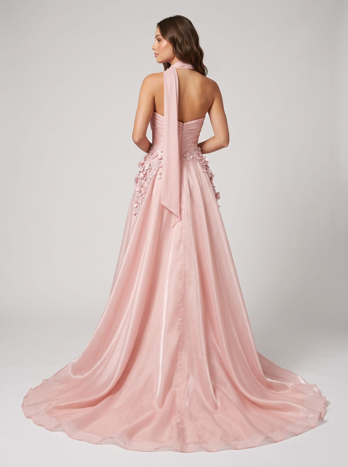 Petal Satin A-Line Sweetheart Back Zip Floor-Length Dress with 3D Florals - Curvevia