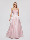 Petal Satin A-Line Straight Neck Backless Floor-Length Dress with Pleated Bodice - Curvevia