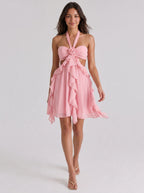 Petal Chiffon A-Line Halter Neckline Backless Short Dress with Ruffles - Curvevia