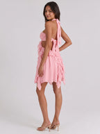 Petal Chiffon A-Line Halter Neckline Backless Short Dress with Ruffles - Curvevia