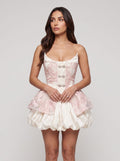 Pink Satin A-Line Scoop Neck Back Zip Short Dress with Embroidered Lace - Curvevia