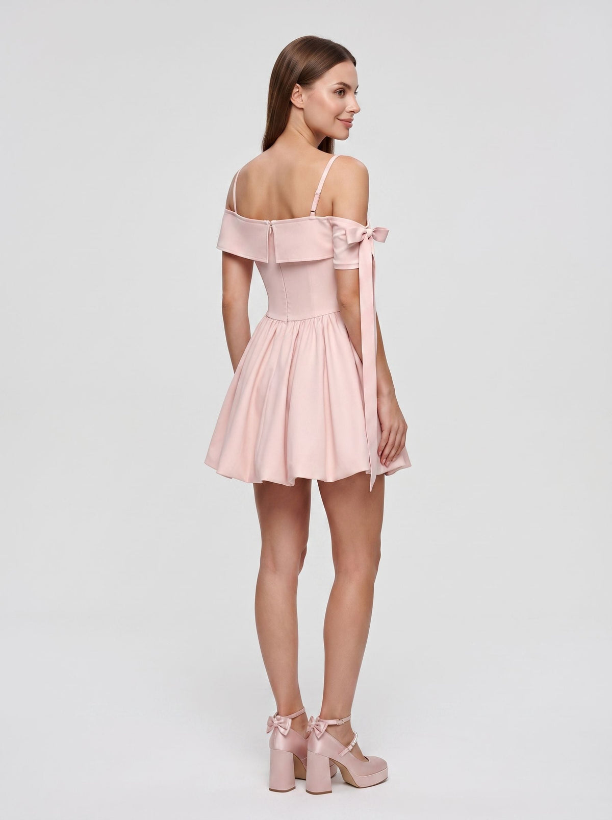 Blushing Pink Satin A-Line One Shoulder Back Zip Short Dress with Pleating - Curvevia