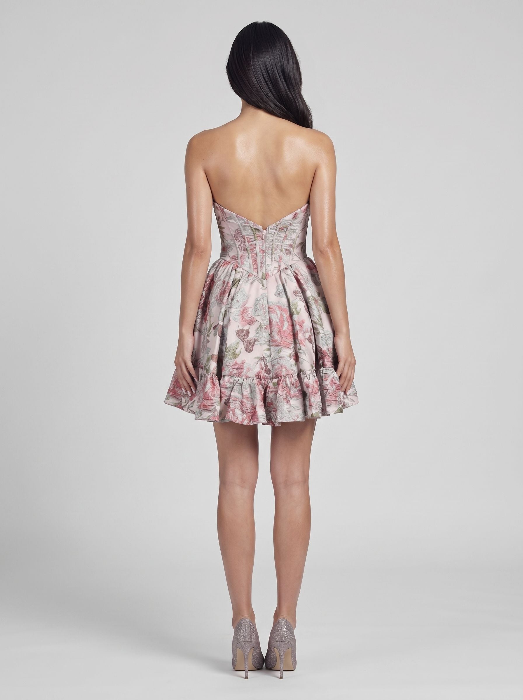Pink Matte Satin A-Line Sweetheart Back Zip Short Dress with Ruffled Bodice - Curvevia