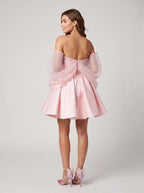 Petal Satin A-Line Sweetheart Bow Short Dress with Sequins - Curvevia
