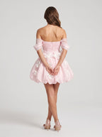 Blushing Pink Satin A-Line Sweetheart Back Zip Short Dress with Appliques - Curvevia