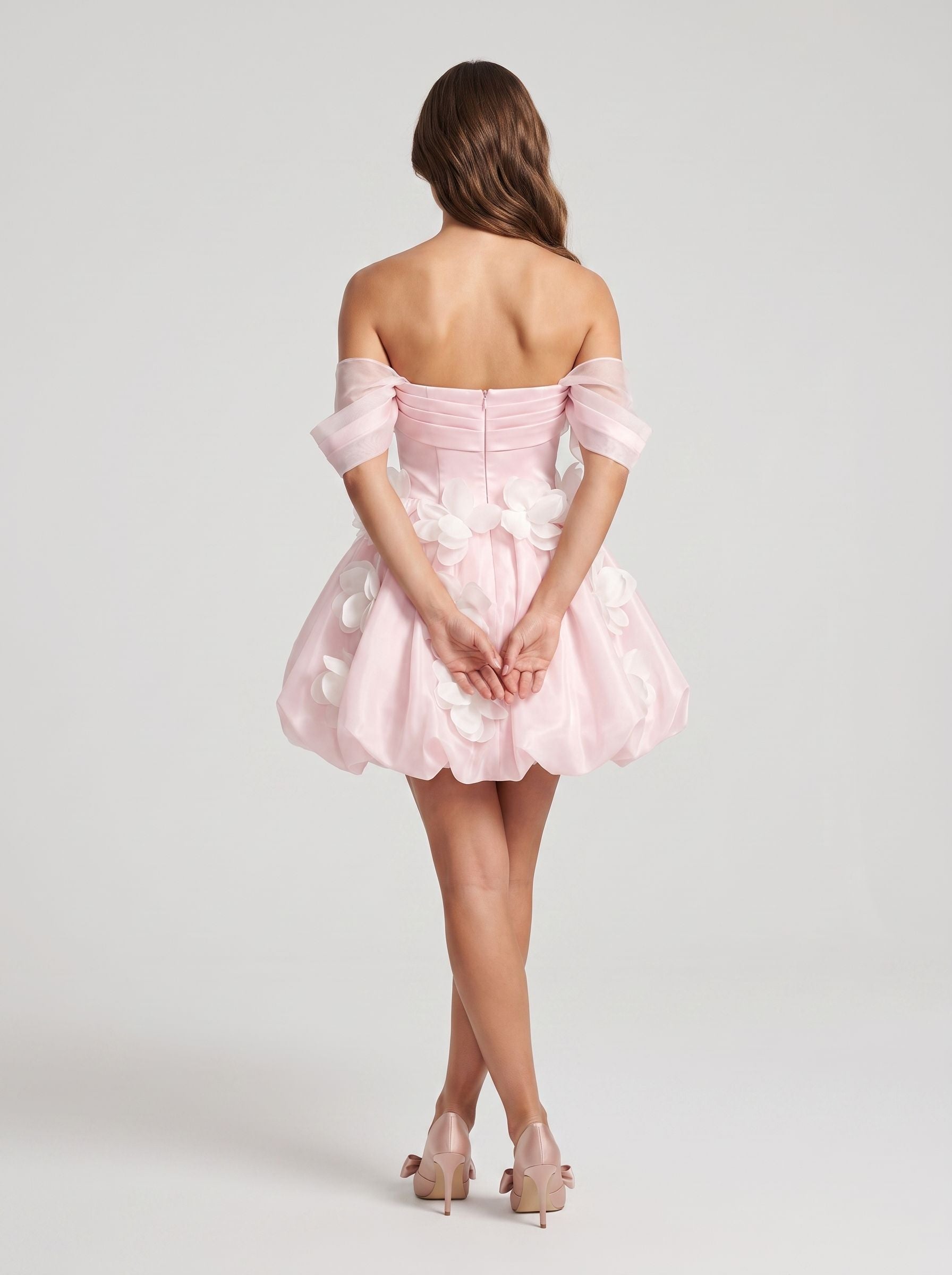 Blushing Pink Satin A-Line Sweetheart Back Zip Short Dress with Appliques - Curvevia