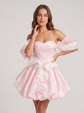 Blushing Pink Satin A-Line Sweetheart Back Zip Short Dress with Appliques - Curvevia