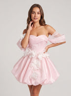 Blushing Pink Satin A-Line Sweetheart Back Zip Short Dress with Appliques - Curvevia