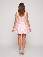 Petal Satin A-Line Sweetheart Back Zip Short Dress with Rhinestone Corset Bodice - Curvevia