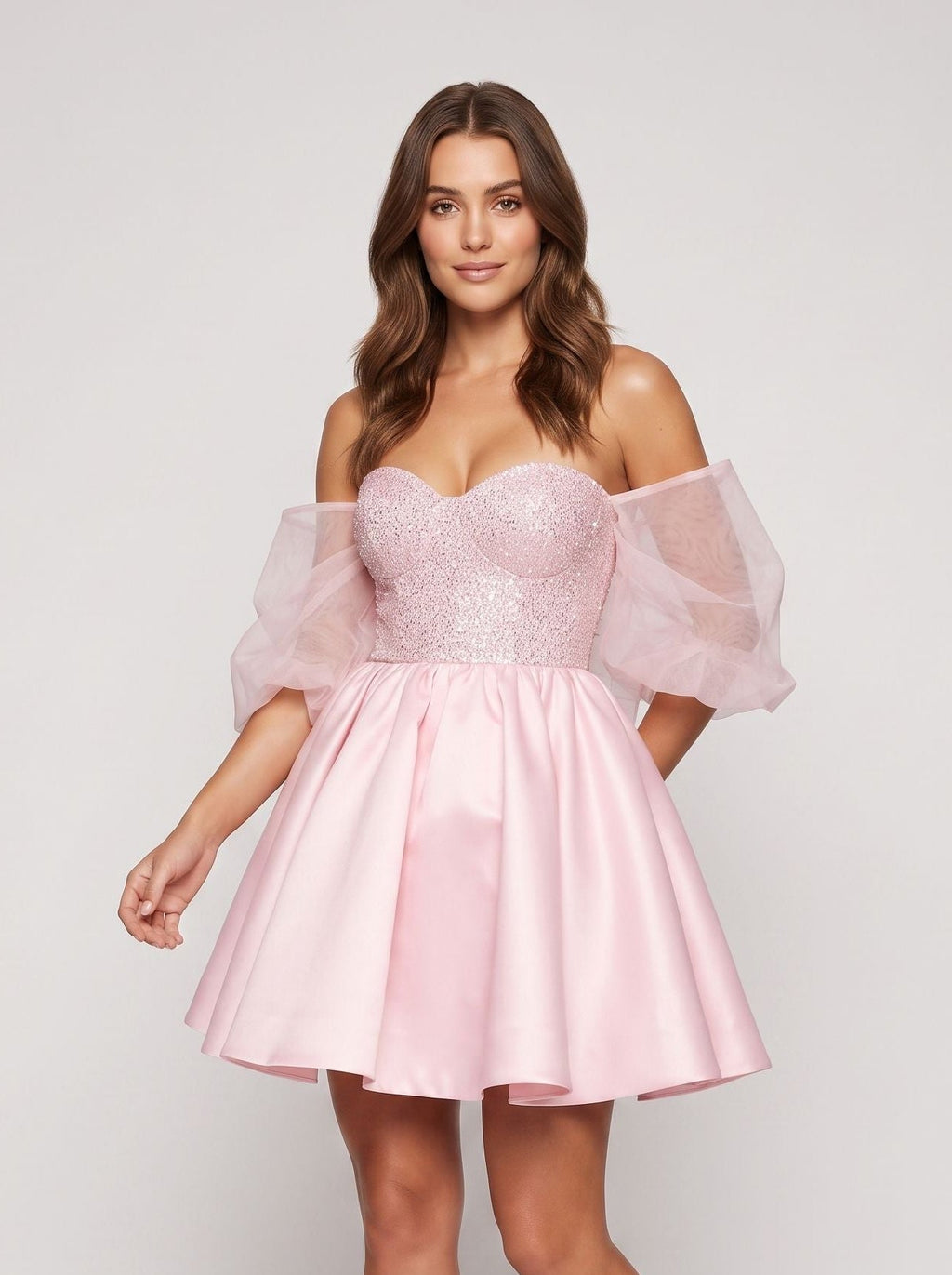 Petal Satin A-Line Sweetheart Bow Short Dress with Sequins - Curvevia