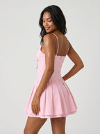 Petal Satin A-Line v-neck Back Zip Short Dress with Bow - Curvevia