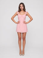 Petal Mesh A-Line Sweetheart Lace-up Short Dress with Frill Straps - Curvevia