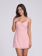 Petal Mesh A-Line Sweetheart Lace-up Short Dress with Frill Straps - Curvevia