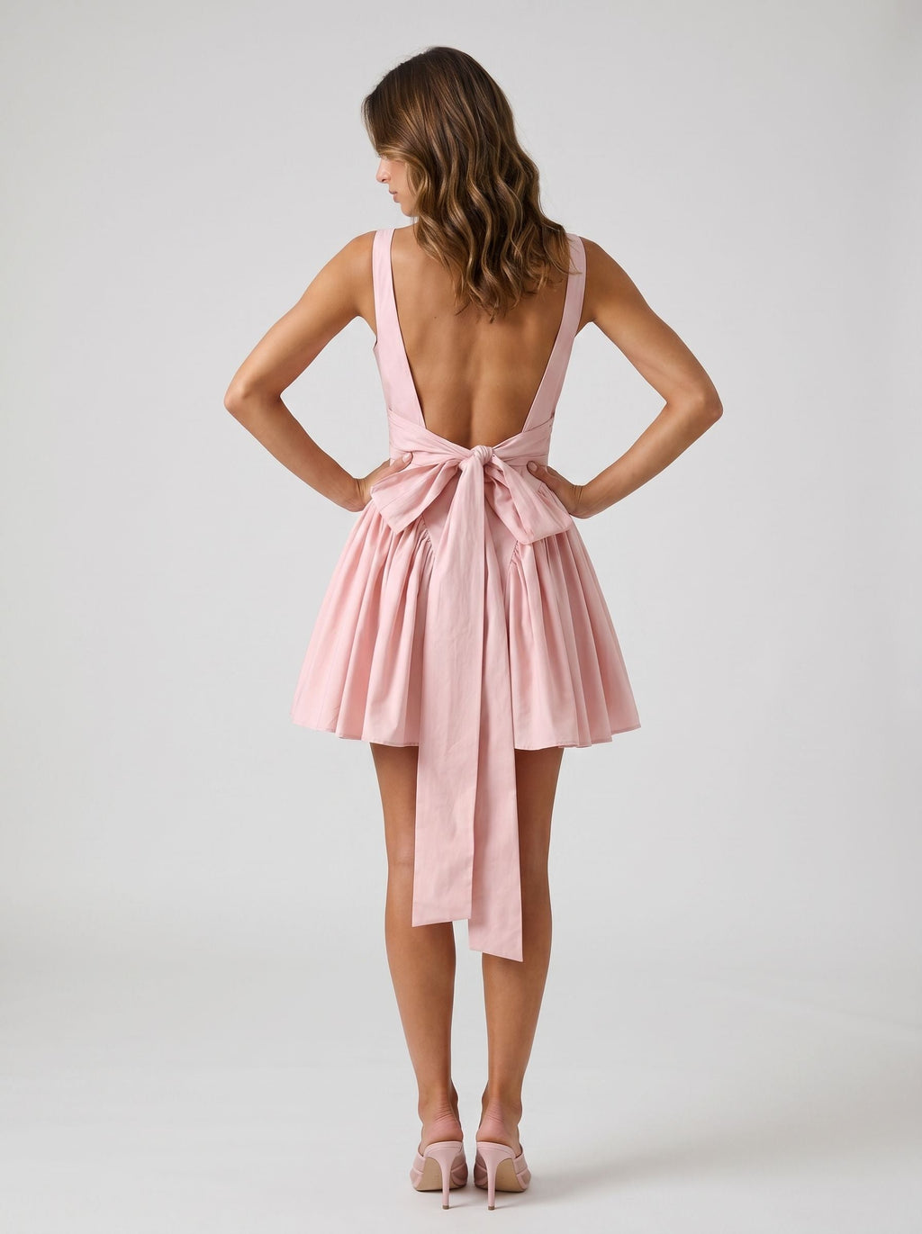 Petal Matte Satin A-Line Square Neck Bow Short Dress with Structured Bodice - Curvevia