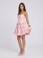 Petal Satin A-Line Straight Neck Back Zip Short Dress with 3D Flowers - Curvevia