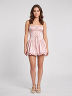 Petal Satin A-Line Straight Neck Backless Short Dress with Pleating - Curvevia