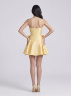Daffodil Satin A-Line V-Neck Corset Back Short Dress with Bow - Curvevia