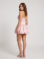 Petal Satin A-Line Straight Neck Backless Short Dress with Pleating - Curvevia