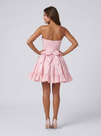 Petal Satin A-Line Straight Neck Back Zip Short Dress with 3D Flowers - Curvevia
