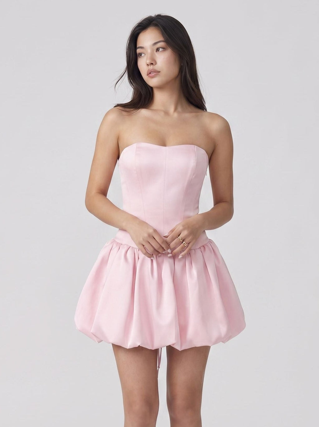 Petal Satin A-Line Straight Neck Criss-Cross Straps Short Dress with Structured Boning - Curvevia