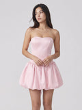 Petal Satin A-Line Straight Neck Criss-Cross Straps Short Dress with Structured Boning - Curvevia