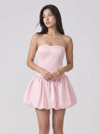 Petal Satin A-Line Straight Neck Criss-Cross Straps Short Dress with Structured Boning - Curvevia
