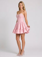 Petal Satin A-Line Strapless Back Zip Short Dress with Pearls - Curvevia