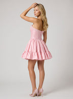 Petal Satin A-Line Strapless Back Zip Short Dress with Pearls - Curvevia