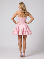 Petal Satin A-Line Strapless Back Zip Short Dress with Pearls - Curvevia