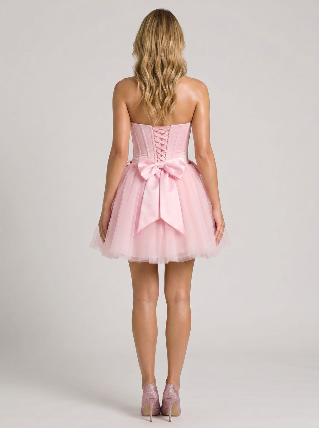 Petal Satin A-Line Straight Neck Criss-Cross Straps Short Dress with Bow - Curvevia
