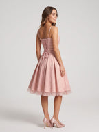 Petal Satin A-Line Sweetheart Lace-up Short Dress with Floral Print - Curvevia