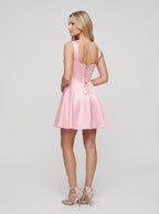 Petal Satin A-Line Cowl Neck Lace-up Short Dress with Pleating - Curvevia