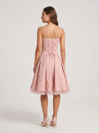 Petal Satin A-Line Sweetheart Lace-up Short Dress with Floral Print - Curvevia