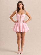 Petal Satin A-Line Sweetheart Criss-Cross Straps Short Dress with Pleated Bodice - Curvevia