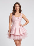 Petal Satin A-Line Scoop Neck Back Zip Short Dress with Pleated Bodice - Curvevia