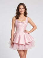 Petal Satin A-Line Scoop Neck Back Zip Short Dress with Pleated Bodice - Curvevia