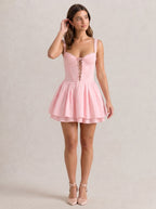 Petal Satin A-Line Sweetheart Criss-Cross Straps Short Dress with Pleated Bodice - Curvevia