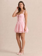 Petal Satin A-Line Sweetheart Criss-Cross Straps Short Dress with Pleated Bodice - Curvevia