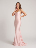 Blushing Pink Satin Mermaid Sweetheart Backless Floor-Length Dress with Beaded Straps - Curvevia