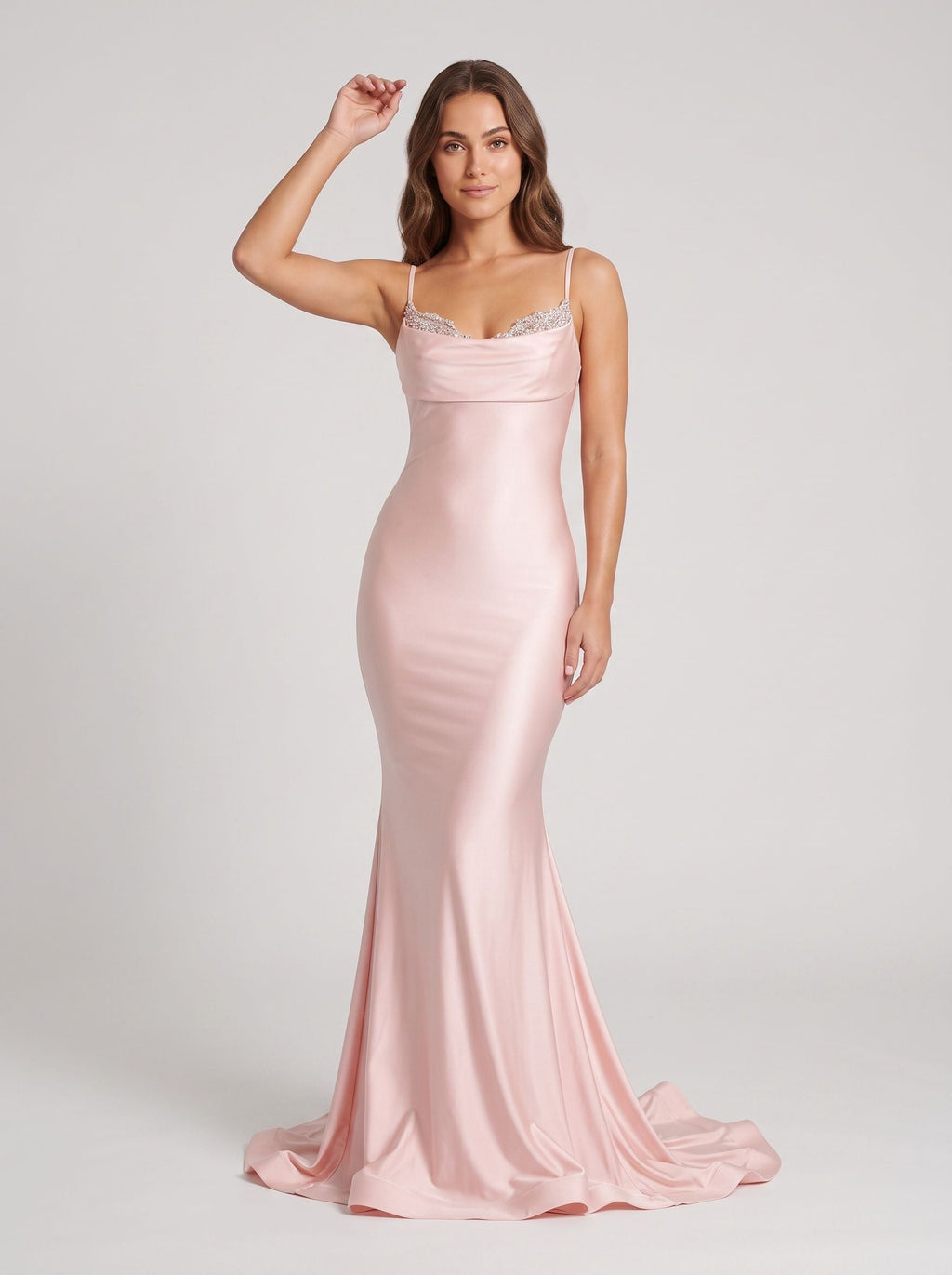 Blushing Pink Satin Mermaid Sweetheart Backless Floor-Length Dress with Beaded Straps - Curvevia
