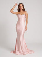 Blushing Pink Satin Mermaid Sweetheart Backless Floor-Length Dress with Beaded Straps - Curvevia